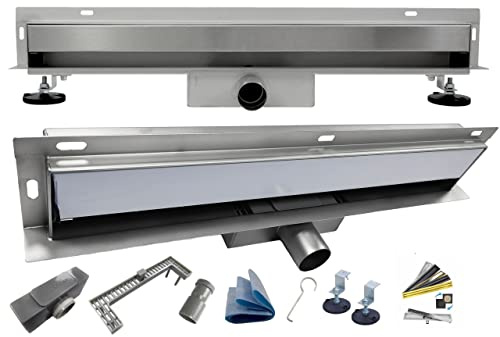 AQUA HEATING Wandablauf 2in1, Duschrinne Edelstahl, 100 cm, Silber