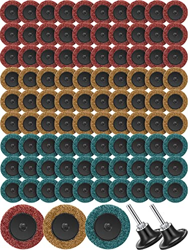 WILLBOND 92 Pieces 2 Inch Sanding Discs Set Nylon Sanding Discs with 1/4 Inch Holder for Die Grinder Surface Conditioning Grind Polish Burr Finish Rust Paint Removal (Yellow,Red and Green)