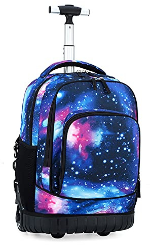 Oneyijun Mochilas Estudiantes Bolsas Escolares con Ruedas, Mochila Trolley Mochila Ruedas Equipaje Cabina de Equipaje Maleta Trolley (Cielo Estrellado)