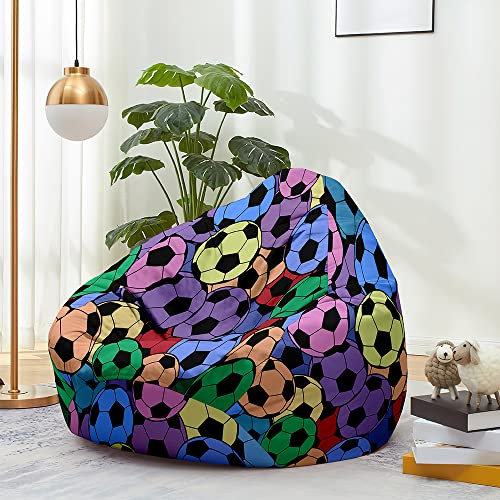 Highdi Bean Bag No Filler Gaming Beanbag Chair Cover for Kids Adult Without Filling Highback Comfortable Lazy Sofa Beanbag Soft Toy Storage Bean Bag Seat (Blue football,90x110cm)