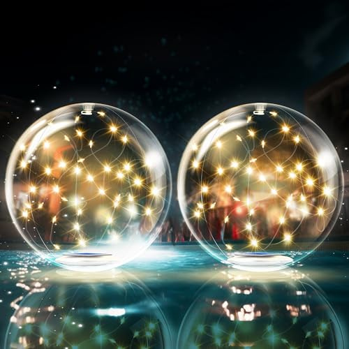 TIALLY Fairy Floating Pool Lights Solar Powered - 14 Inflatable Waterproof Led Glow Balls, Floating Light Up Balls for Swimming Pool Party Decorations, Cool Outdoor Decor (2 Pack)