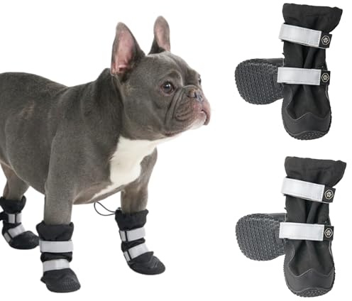 Spark Paws Dog Rainboots, Waterproof Dog Shoes for Medium to Large Dogs, Non Slip, Dog Booties and Paw Protectors - 4PCS Doggie Hiking Boots with Reflective Straps - Black, Size 1