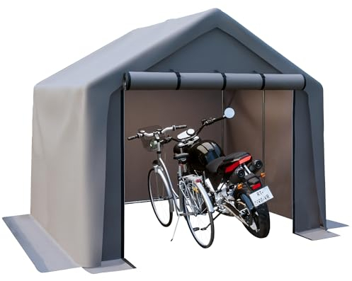 Thanaddo 244x241x217cm Garagenzelt, Lagerzelt Wasserdichtes Gerätezelt, Carport Gerätehaus Aufbewahrungsgarage Foliengarage, Grau