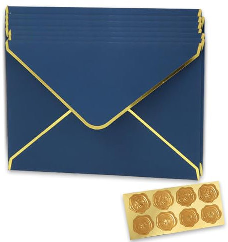 20 Stück Kraftpapier Umschläge Retro Kraftpapier Umschläge Goldfolienrand Luxuriöse Kuvert V-Klappe Briefumschläge Festliche Postkarte Umschlag für Weihnachten Geburtstag Hochzeit Geschenk Karten