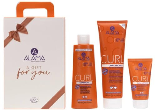 A ALAMA Professional Alama Cofanetto Curl Kit: Shampoo, Districante e Fluido Modellante Per Capelli Ricci (300 ml, 300 ml, 50 ml)