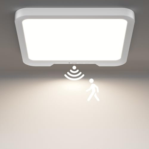 Birnetek® Lampara Techo con Sensor de Movimiento, 8000mAh Batería Plafon LED Recargable, 3000K, 4000K, 6500K, Control Remoto para Pasillo, Escaleras, Garaje