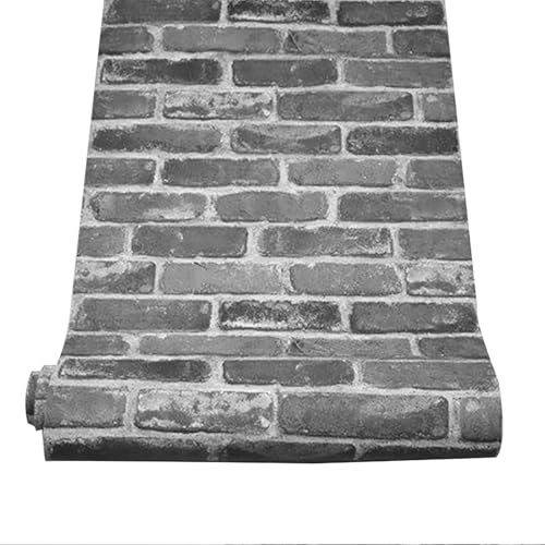 Vintage Brick Wall Industrial Wallpaper, Grey Faux 3D Effect Brick Stone Pattern Wall Paper, Non-Woven Retro Rustic Living Room Feature Walls Adult - 53cm x 9.5m Roll