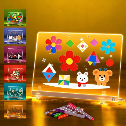 LED Drawing Board- Large Size 40x30cm Light-Up Acrylic Dry Erase Lamp with 7 Color Pens, Touch Control & Stand | Rewritable Doodle Board, Night Light for Home/Office/Festival/Gift