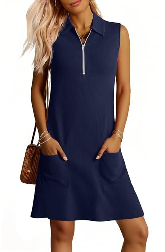 ANRABESS Womens Summer Sleeveless Polo Dresses,Navy Blue,S