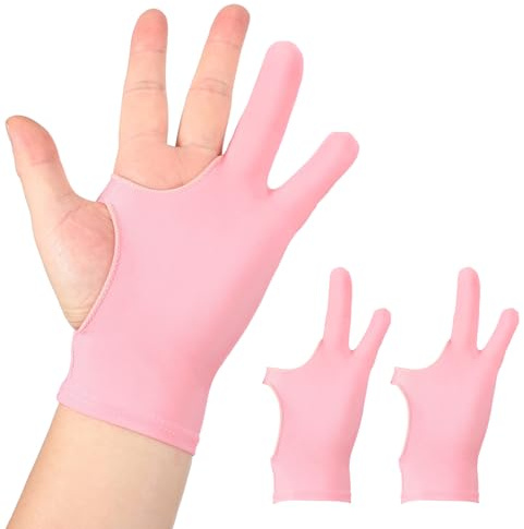 sourcing map 2pcs Artist Drawing Glove, Breathable Graphics Painting Glove with Two Fingers for Right Left Graphic Digital Tablet Paper Sketching (Size L), Pink