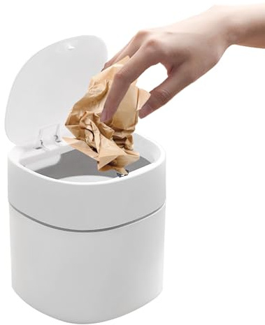 Yistoi Papelera de mesa con tapa, Papelera pequeña 2L, Papelera para baño, Mini papelera para cocina con tapa abatible – Ideal para escritorios, dormitorios, oficinas, autos, ceniceros y papeleras