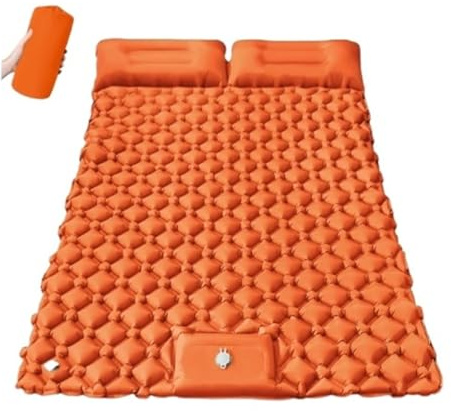 Materasso ad aria da campeggio doppio con cuscino, materassino gonfiabile per esterni, impermeabile e portatile (arancione, per letto matrimoniale)