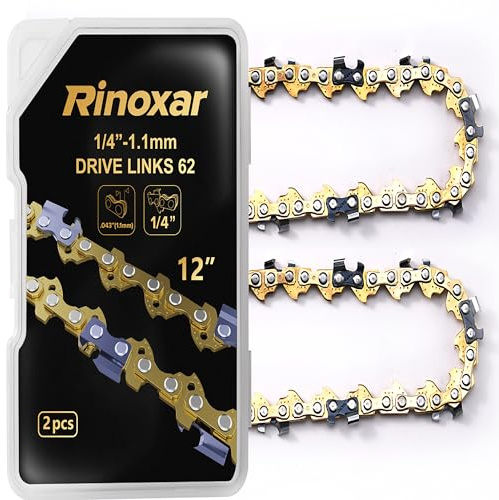 2 Catene per Motosega da 12 Pollici Oro 2026 Upgrade, 1/4, 1.1 mm (.043), 62 Maglie, Alta Precisione, Compatibili RINOXAR PowerCut X13