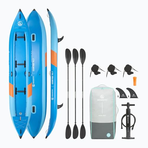 AQUASTIC Kayak Hinchable Cortez 15'7 para 3 Personas – Kayak híbrido de 475 cm con Base de Punto de Gota, Remo, Asiento y Bomba