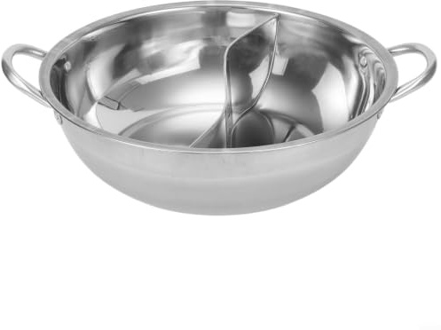 HEIBTENY Olla dividida doble, olla dividida de acero inoxidable de 28 cm, olla de pato mandarina para estufas de gas e inducción, sin mezcla de sabores, plateado, ideal para cenas familiares (30 cm)