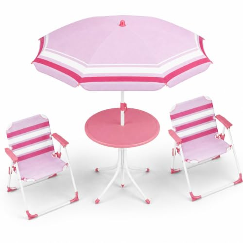 LIFEZEAL Ensemble Table et 2 Chaises Pique-Nique Enfant (Rose) | Parasol Amovible et Réglable en Hauteur, Pieds Antidérapants, Mobilier de Jardin pour 3+Ans Enfants, pour Pelouse, Terrasse