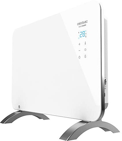 Cecotec Radiador Eléctrico Bajo Consumo Ready Warm 6650 Crystal Connection. Wifi, 1000 W, Termostato Regulable, Temporizador, Soporte de pie, Protección sobrecalentamiento, Blanco