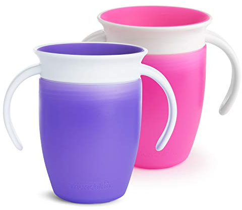 Munchkin Miracle 360°-Trinkbecher für Babys und Kleinkinder, 2er-Set, BPA-frei, mit Griffen, auslaufsicher & spülmaschinenfest, für Kinder ab 6 Monaten - 207 ml, rosa/lila