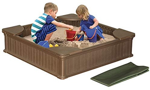 Modern Home 4ft x 4ft Weather Resistant Outdoor Sandbox Kit w/Cover