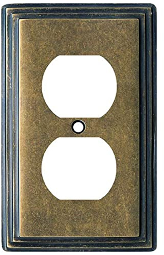 Switch Hits Mottled Antique Brass Hazel Green Art Deco Step Light Switch Cover | 1 Duplex | 3 x 5 | Electrical Outlet Plug Wall Plate Outlet Covers | Socket Outlet Wall Plates