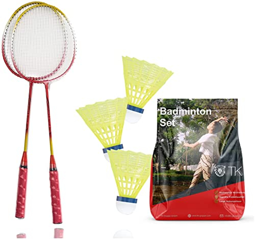 Badminton Erwachsene Federball Schläger Set inkl. 3X Federbälle Badmintonbälle für Training & Wettkampf