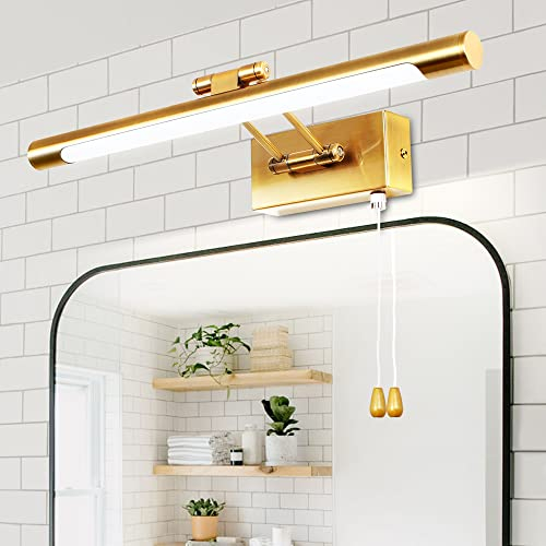 TYhogar Bilderleuchte 40 CM, Spiegellampe Badezimmer Spiegelleuchte mit Schalter 8W 3000K Warmes Licht Kein Flimmern Messing Bilderleuchte Spiegelleuchte Bad IP44 Drehung Wandleuchte für Bad