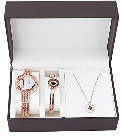 YUYTE Damen Armbanduhr Armband Schmuck Set, Damen Schmuckset Uhrenarmband Halskette, Rose Gold und Gold für Frauen Mädchen Quarzuhr für Weihnachten Bracelet Jewelry