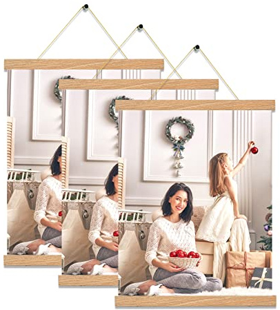 YK Artwood 3 Pack Magnetic Poster Hanger Frame,16x20 16x24 16x16 Poster Frame Wood Magnet Frames Hangers for Photos, Pictures, Prints, Maps, Scrolls and Canvas Artwork , 16, Pine Color)