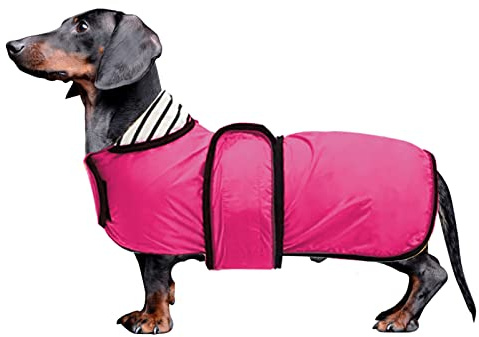 Impermeabile per cani MOREZI, foro collo e cintura in vita, taglia regolabile, facile da indossare e da togliere, adatto a cani bassotti di piccola e media taglia-Rosa-M