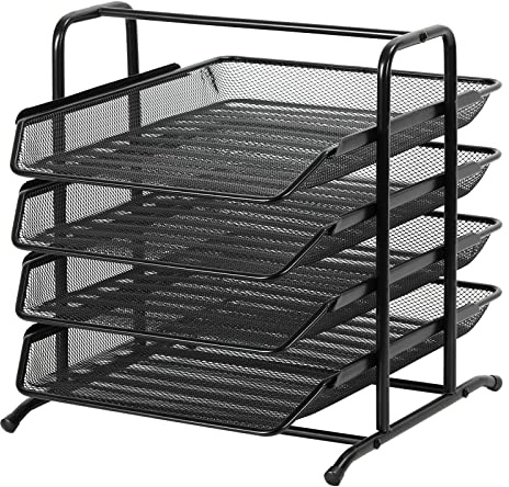 EasyPAG 4 Tier A4 Mesh in Tray Office Desk Tidy File Holder Document Storage Letter Paper Organiser,Black