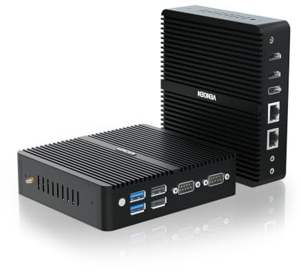 Mini PC fläktlös 12:e generationen i tel J6412, 8 GB DDR4 256 GB M.2 SSD Office Home Mini Dator, Mini Stationär PC med Win11 Pro, 2 x HD+1 x DP trippeldisplay/2xLan/2xRS232 COM/WiFi/BT 4.2/ VESA