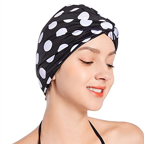 SUNTRADE Women Lady Girls Bathing Cap Long Short Hair Swiming Cap Pleated Knotted Turban Hats Non-Waterproof Swim Cap