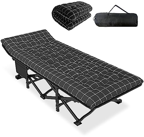 ATORPOK SHOP Lit de Camping Pliable Robuste pour Adultes，lit de Couchage Confortable avec capacité de 200 kg pour Voyage/Bureau/extérieur (Noir)