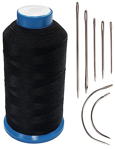 Haobase Hilo de coser de nailon unido 1500 yardas T70#69 para cuero, bolso, zapatos, lona, tapicería con kit de agujas de coser (negro)