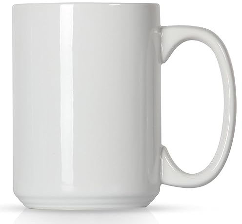 Smilatte Taza de café de porcelana de 16 onzas, taza clásica de cerámica en blanco con asa grande para té, café con leche, capuchino, blanco