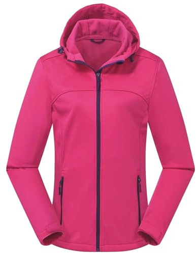 ATLASLAVA Damen Softshelljacke Wasserdichte Atmungsaktive Leichte Fleece Kapuze Übergangsjacke Laufen Wanderjacke ROSA S