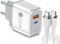Caricabatterie USB-C 25W Bianco con Cavo 60W Compatibile con iPhone 15 Pro Max 14 13 Compatibile con Samsung Galaxy S24 S23 S22 Ricarica Veloce PD QC 3.0 Doppia Uscita