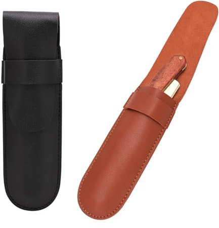 TorSor 2 Pack Straight Razor Case Pouch Sleeve Flap Cover Sheath Protective Holster PU Leather Carrying Holder Protector For Straight Edge Razors Blade Safety Travel Barber Close Shaving Manual