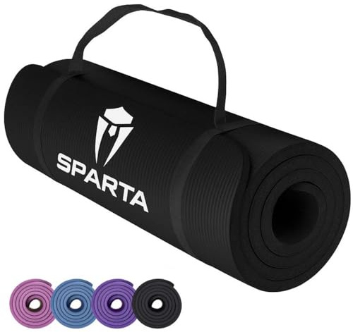 NBR Yoga Mat Exercise Fitness foam Extra Thick Non-Slip Large Padded High Density for Pilates gymnastics stretching Workout with Free Carry Strap (Black)