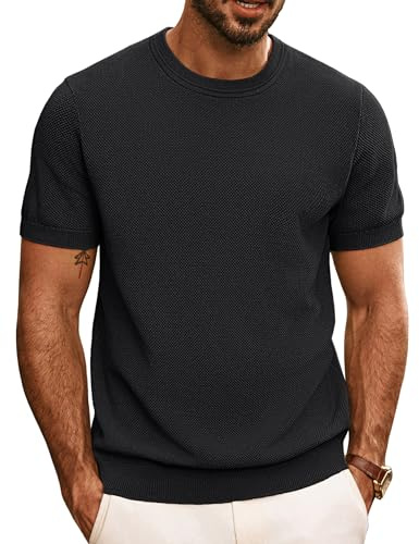PJ PAUL JONES Casual T-tröjor för män klassiska kortärmad stickade t-shirts rund hals solida t-shirts | Stickat tyg | andas | S-3XL | mycket elastisk | elegant