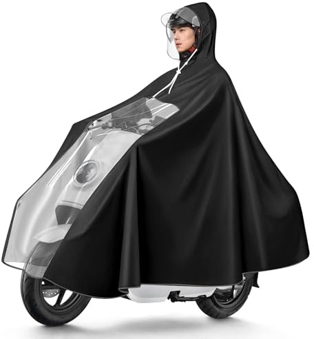 Ciclismo Poncho Impermeabile: Compact Rain Cape con Cappuccio & Strisce Riflettenti per Veicoli Elettrici, Bicicletta in Pioggia
