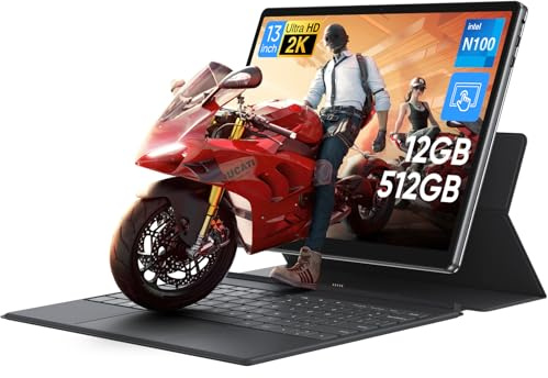 MARGOLAI 2-in-1 Laptop/Tablet Computer with Keyboard, 13 2K (2160x1440) IPS Touchscreen, 12GB RAM 512GB NVMe SSD, N100 Quad-Core Processor, 2.4/5G WiFi/BT5.0, Full-Featured USB-C