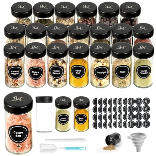 Moreau 120ml Botes Especias (20 unidades), Botes Especias Cristal con Molienda de Especias, Tarro Redondo Para Especias con Dispensador y Etiquetas