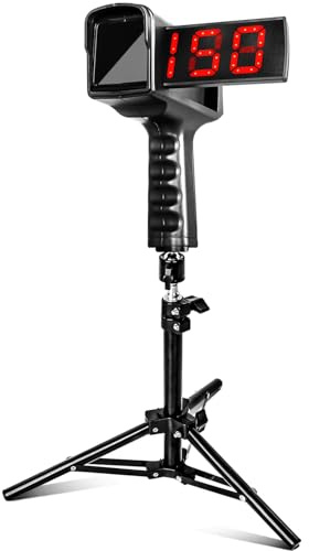 FITPLAY Pistola radar da baseball con treppiede, grande display LED + LCD, sensori di velocità portatili o a mani libere, attrezzatura per allenamento di velocità da baseball, pistola radar precisa