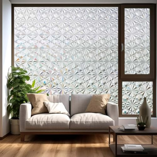 Lámina de privacidad 3D Diamond para ventana, 100 x 100 cm, extraíble, sin gel, efecto de vidrio esmerilado, reutilizable, para ventanas, puertas y muebles, protección UV, fácil de instalar