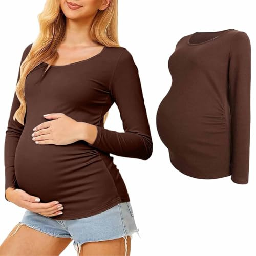 Dasongff sous Vetement Thermique Grossesse Femme Haut col Roulé/Rond Manches Longues Chauds Léger sous Pull Thermique Haut T-Shirt Pyjama Grossesse Hiver Automne