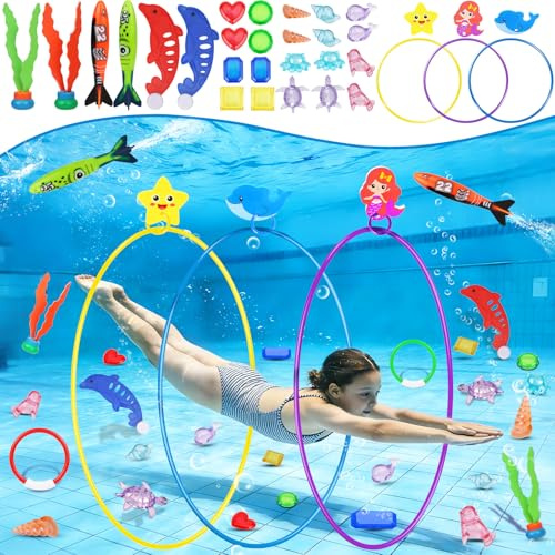 Pool Diving Toys for Kids: Airyard 31 PCS Underwater Swim Rings and Diving Game Set Fun Pool Game Backyard Summer Water Toys for Birthday Party Toddlers Kids Teens Adults