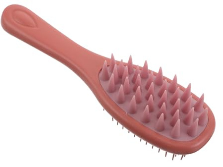 CIYODO Cepillo de Champú de Silicona Doble Cara Mango Largo Rojo, Exfoliante y Masajeador para Cuero Cabelludo, Depurador Multifunción para Ducha, Cuidado Corporal y Limpieza Profunda