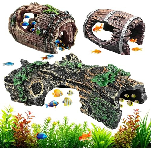 PlsMupn 3 Pièces Tronc d'arbre Creux d'aquarium, Grotte Aquarium Decoration, Aquarium Tronc d'arbre DéCoration, pour Petites Crevettes Poissons Autres Animaux Aquatiques Petite Moyenne Taille