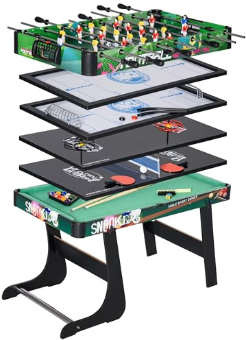 HOMCOM Table Multi-Jeux 6-en-1 Adultes Enfants 118x104x71 cm Multicolore | Table de Jeu Baby-Foot, Billard, Ping-Pong, Hockey, Jeu d'Anneaux, Hockey sur Glace